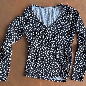 Gaze Black and White Polka Dot Long Sleeve Top